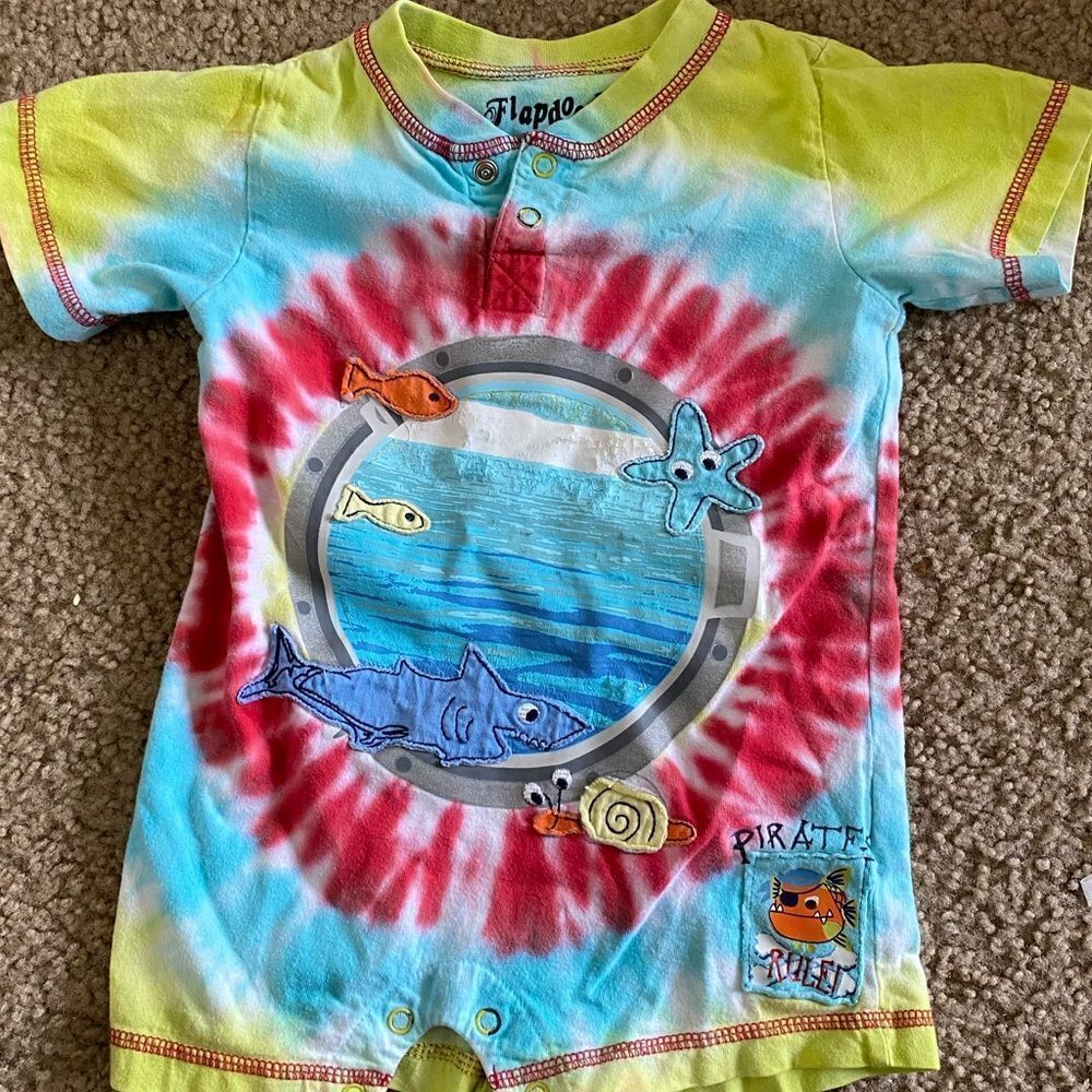 Little Boys Vintage Tie-Dye Ocean Sea Creature Outfit Onesie